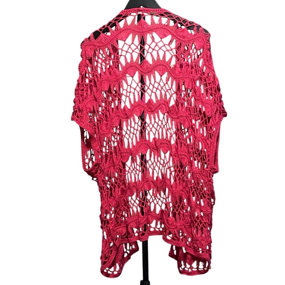 Cato Woman 22/24W Hot Pink Crochet Knit Open Front Cardigan Plus Size Boho - Picture 2 of 4